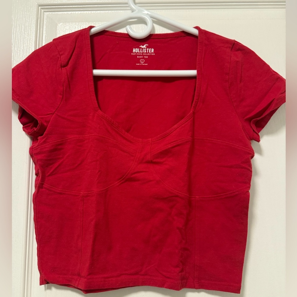 Hollister Red Puff Sleeve Fitted T-Shirt